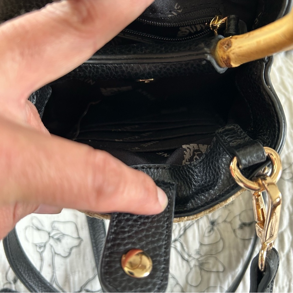 Anne Klein Black and Tan Woven Handle Bag - Picture 8 of 13